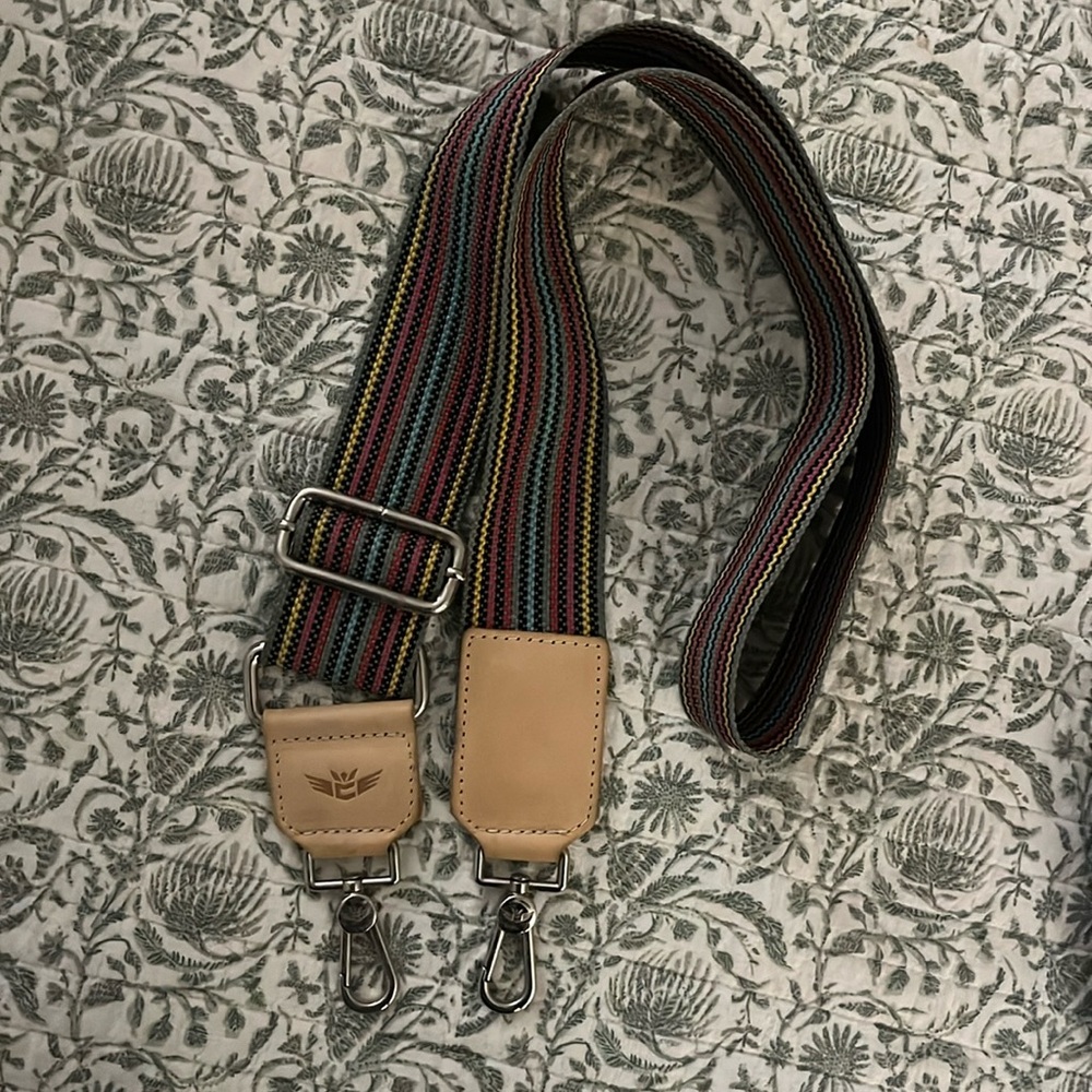 Consuela Multicolor Striped Adjustable Bag Strap - Tan Leather
